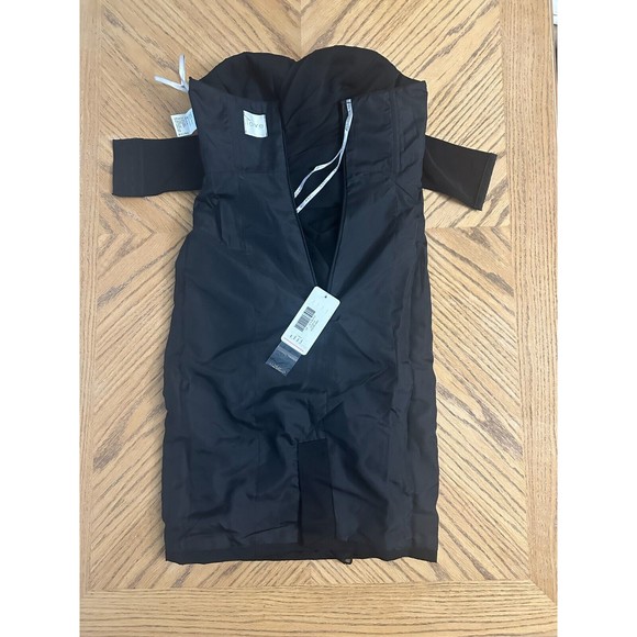 Draped Chiffon Black Cocktail Dress Rhinestone Bustier Strapless Bra Insert Sz 6 - Picture 13 of 13